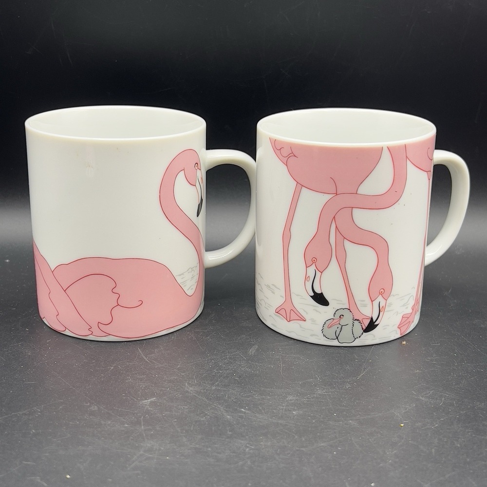Pink Flamingo Family Birds Ceramic Coffee Mug Set Of 2